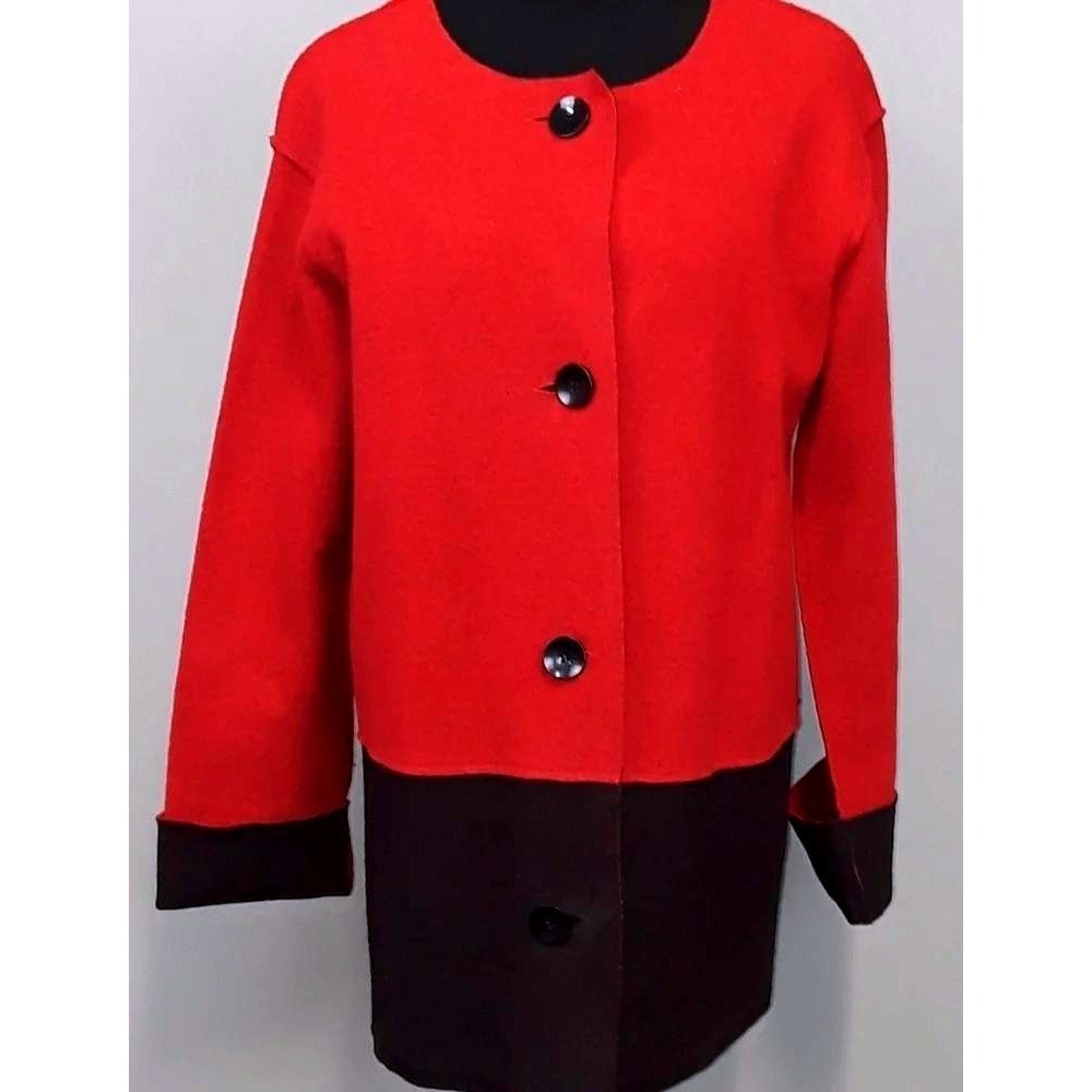 Jones New York Jacket Womens S Red Black Wool Blend Colorblock Button Front